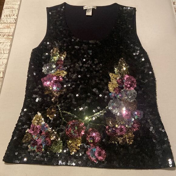 Vintage Very Important Pieces Sequin Floral Tank Top Size L - Picture 1 of 7
